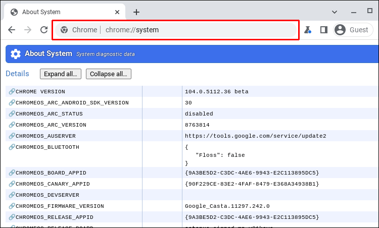 Use Chromes About Page 1 Comment trouver le numéro de modèle d'un Chromebook ?