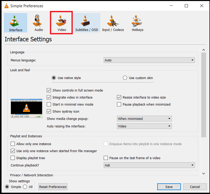VLC Player'ı Chromecast'e Aktarma 5 VLC Tools Preferences menu