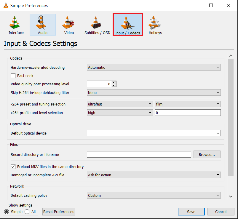 VLC Player'ı Chromecast'e Aktarma 7 VLC Tools Preferences menu Input tab