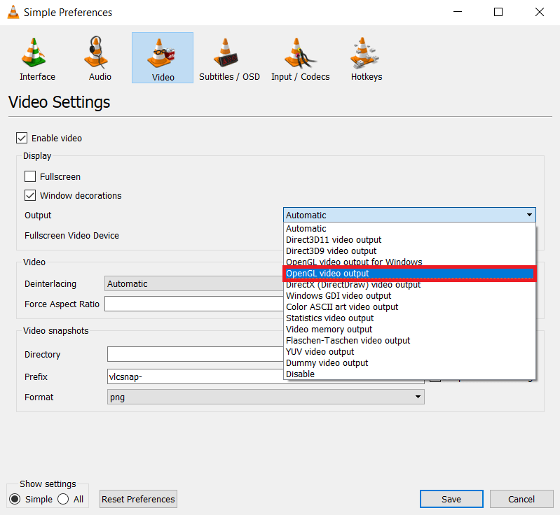 VLC Player'ı Chromecast'e Aktarma 6 VLC Video Preferences Tab
