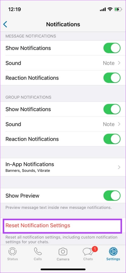 Reset notifcations