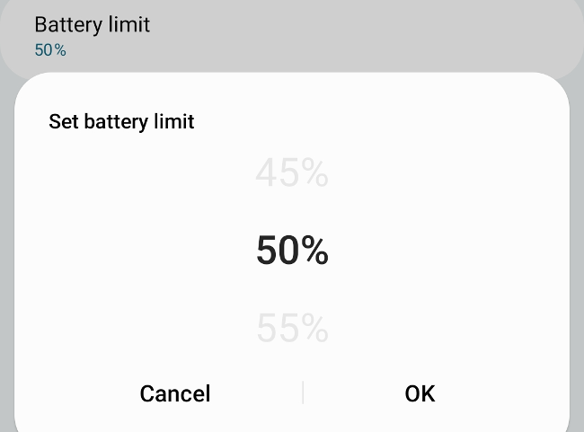 Set the battery charge level where Wireless PowerShare should stop.
