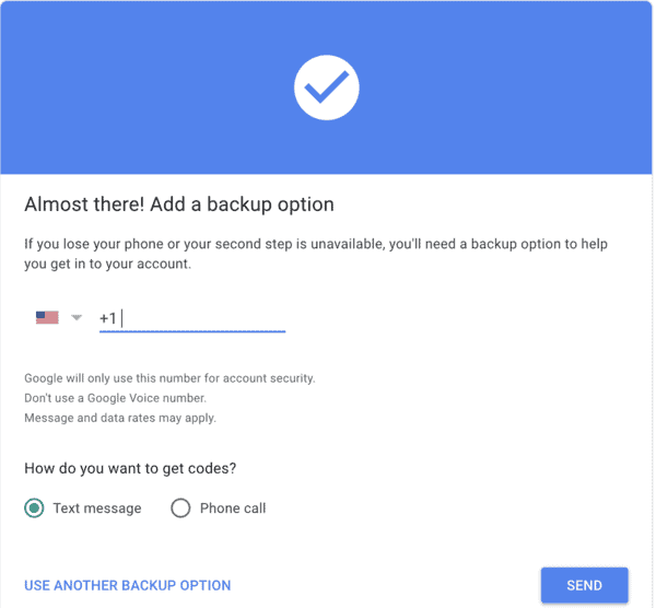 Add a backup number to a Google account