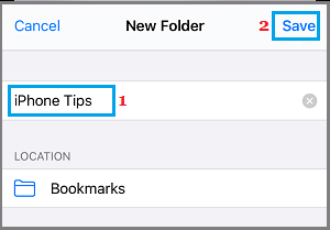 Name Bookmark Folder on iPhone Safari Browser