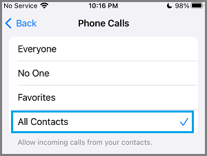 allow calls from contacts iphone السماح باستقبال مكالمات من الأرقام المحفوظة فقط في آيفون