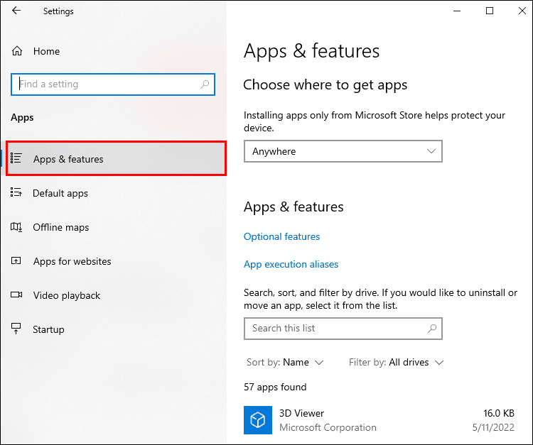Comment réparer la touche Shift S de Windows qui ne fonctionne pas 9 apps and features1 1 Comment réparer la touche Shift S de Windows qui ne fonctionne pas