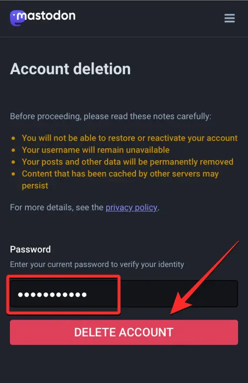 delete your mastodon account phone 17 a كيفية حذف حساب Mastodon الخاص بك