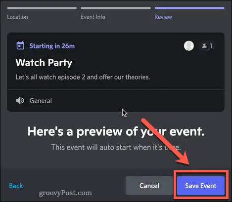 Saving an event on Discord