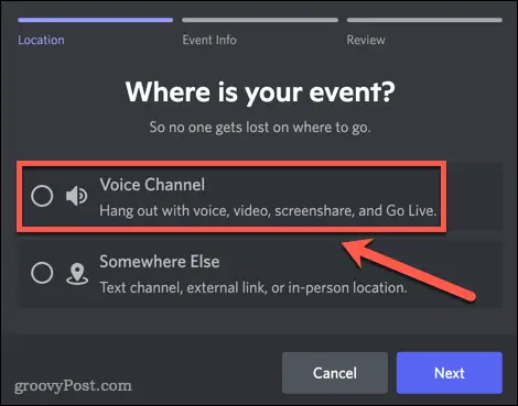 Creating a new Discord event in a voice channel