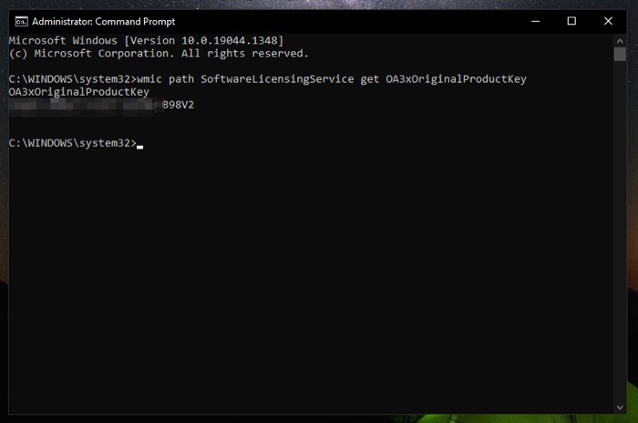find windows 10 product key using command prompt