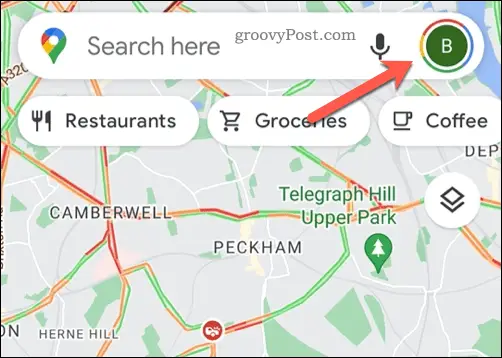 Tap your profile icon in Google Maps