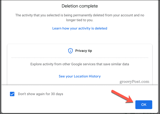 Deleted Google Maps search history