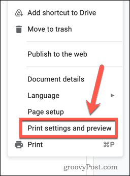 Print settings in Google Slides
