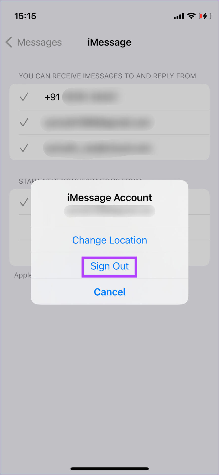 Comment résoudre l’erreur “compte icloud et imessage different” 5 Sign out of Apple ID