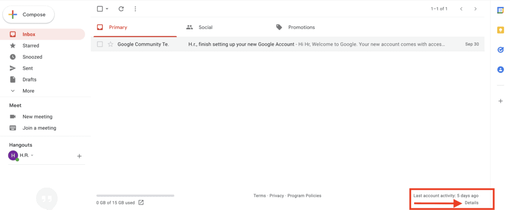 Check gmail login history with Last Account Activity