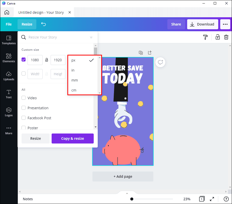5 49 كيفية التغيير إلى الوضع الأفقي في Canva