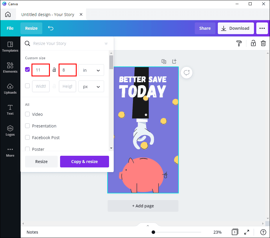 6 44 كيفية التغيير إلى الوضع الأفقي في Canva