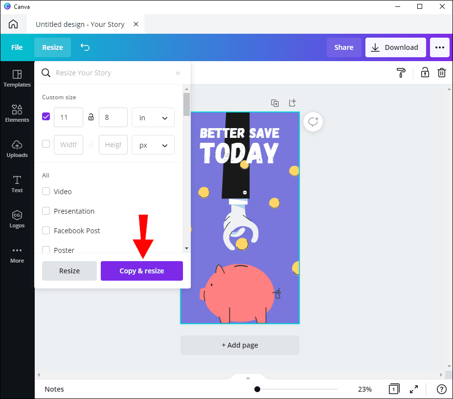 7 39 كيفية التغيير إلى الوضع الأفقي في Canva