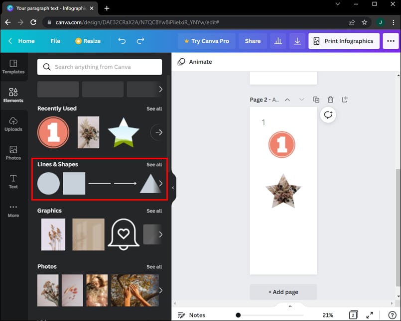 Adding Shapes 2 كيفية إضافة أرقام الصفحات في Canva