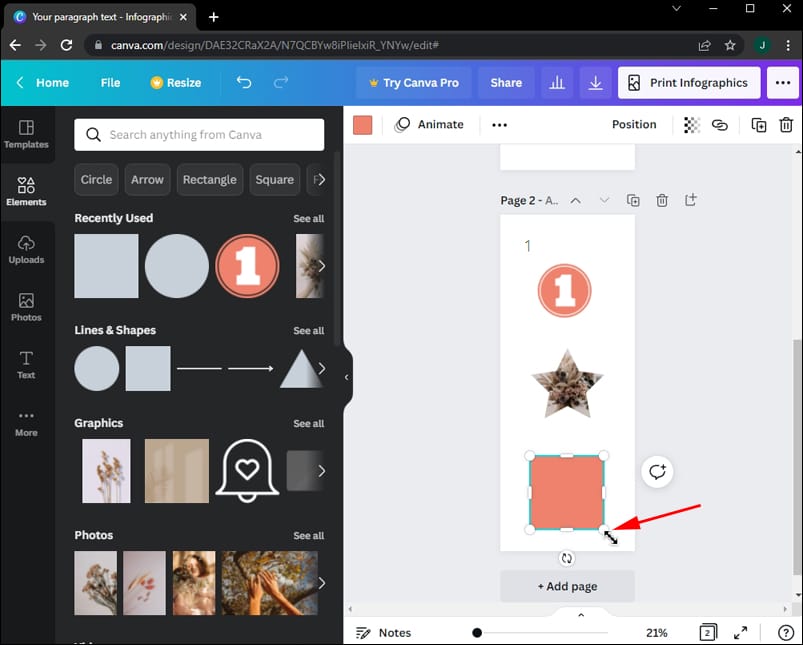 Adding Shapes 4 كيفية إضافة أرقام الصفحات في Canva