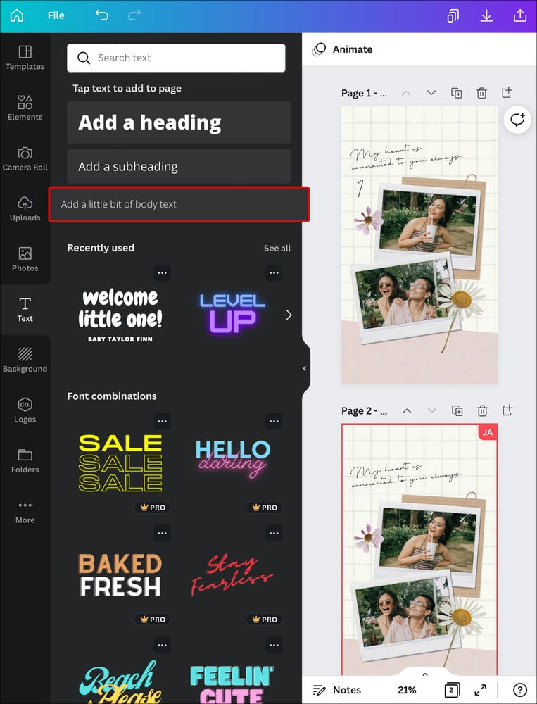 How to Add Page Numbers in Canva on an iPad 4 كيفية إضافة أرقام الصفحات في Canva