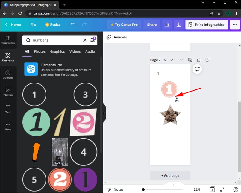 Use Number Elements 4 كيفية إضافة أرقام الصفحات في Canva
