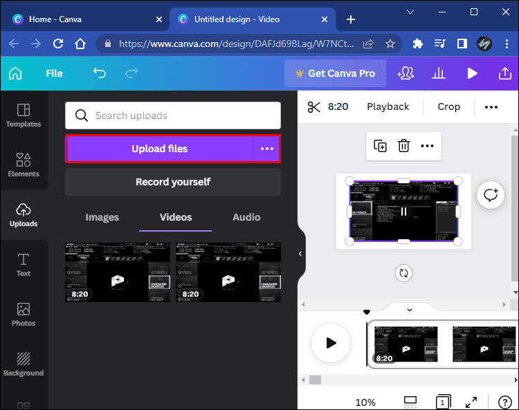 upload files1 كيفية إزالة الصوت من الفيديو في Canva