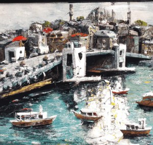 İstanbul'da Beşiktaş'ı gösteren yağlı boya tablo
