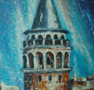 İstanbul'daki Galata Kulesi'ni gösteren yağlı boya tablo