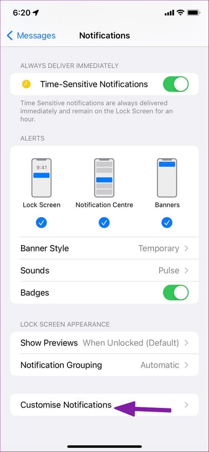 open customize notifications menu 1 Comment Bloquer Message sur iPhone!