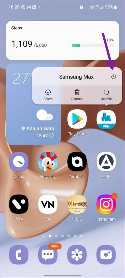 open samsung max info menu 1 Supprimer Samsung Max sur l'écran de verrouillage pendant le chargement