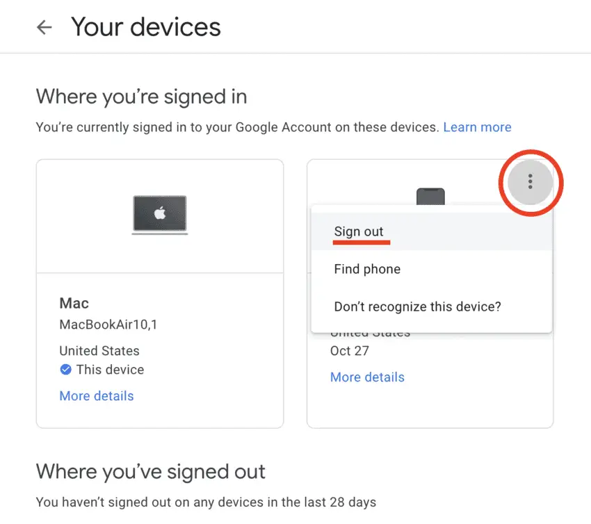 how to sign out of a device on Gmail