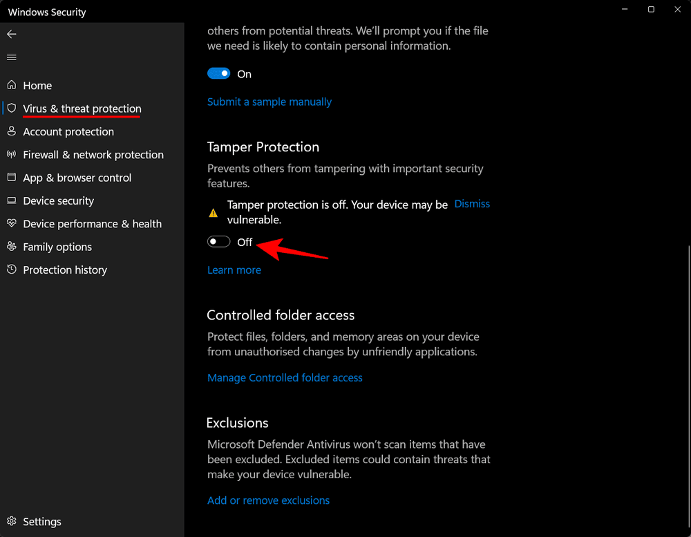 طرق إيقاف تشغيل الحماية من الفيروسات Defender في أمان ويندوز 13 turn off antivirus win 11 110 طرق إيقاف تشغيل الحماية من الفيروسات Defender في أمان ويندوز