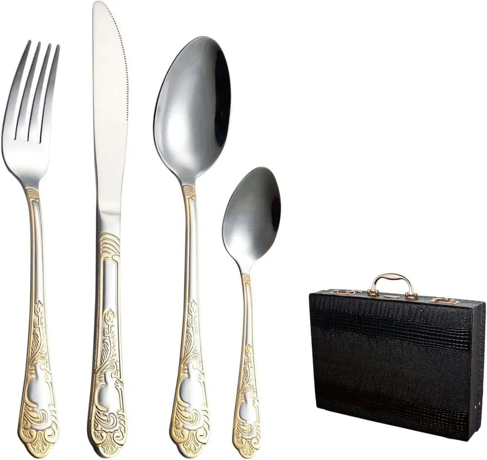 Gold Stainless Steel Cutlery Set for Luxurious Dining, 84-Piece for 8