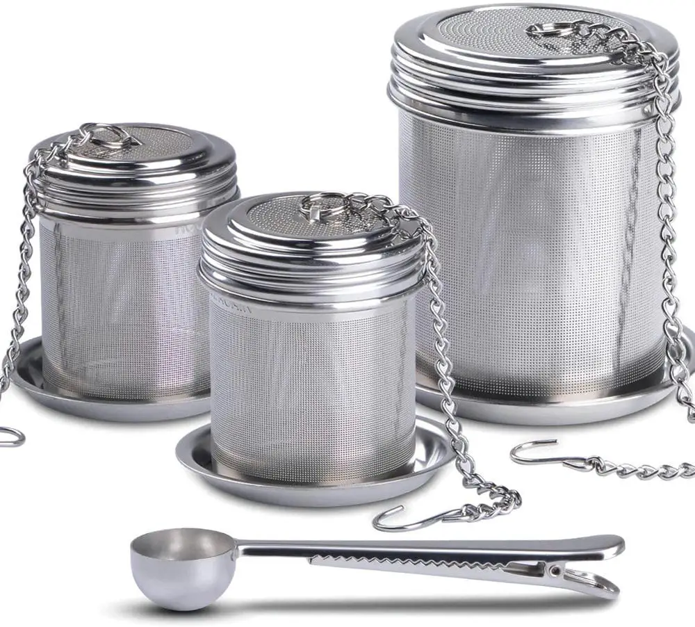 House Again Tea Ball Infuser & Cooking Infuser, (2+1 Pack) Extra Fine Mesh Tea Infuser Set Threaded Connection 18/8 Stainless Steel with Extended Chain Hook to Brew Loose Leaf Tea, Spices & Seasonings