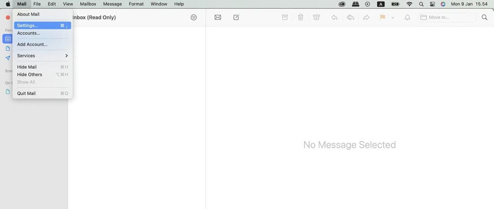 لقطة شاشة تعرض إعدادات البريد على جهاز Mac الخاص بك