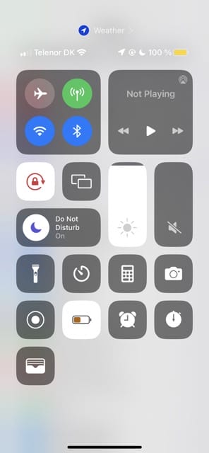 لقطة شاشة تعرض مركز التحكم في iOS