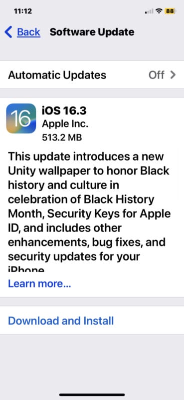تنزيل تحديث iOS 16.3