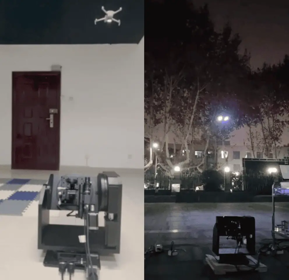 A ground-based gimbal tracks and targets the drone during flight. NPU team tested it indoors and outdoors in various lighting conditions including daylight, artificial light and low light.