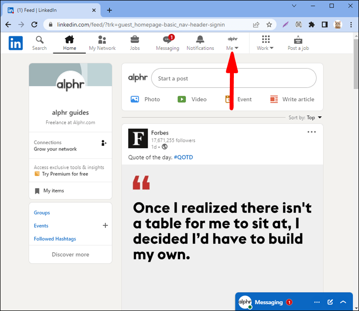 Linkedin CV Ekleme: Nasıl yayınlayabilirsiniz? 3 Ekranın sağ üst köşesindeki "Ben" simgesini bulun ve tıklayın.