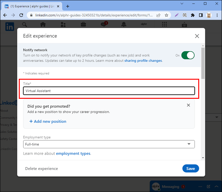 Linkedin CV Ekleme: Nasıl yayınlayabilirsiniz? 7 Açılır pencerede, ilk penceredeki unvanınızın adını değiştirin.