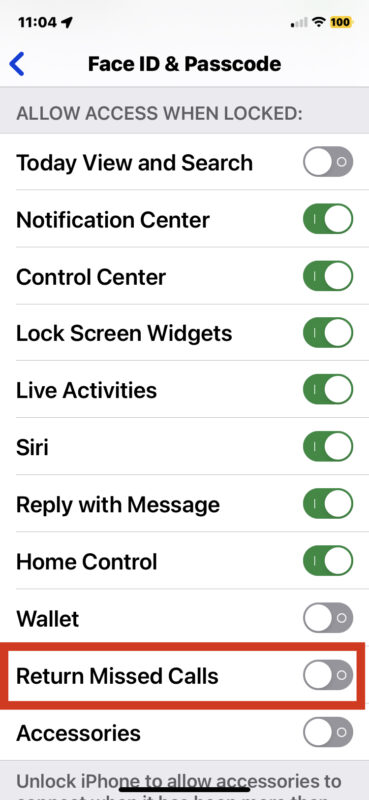 عدم السماح بإعادة المكالمات الهاتفية الفائتة من شاشة قفل iPhone