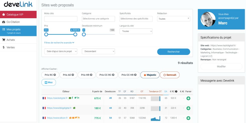 Develink netlinking platform