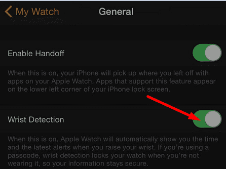 détection de poignet apple watch